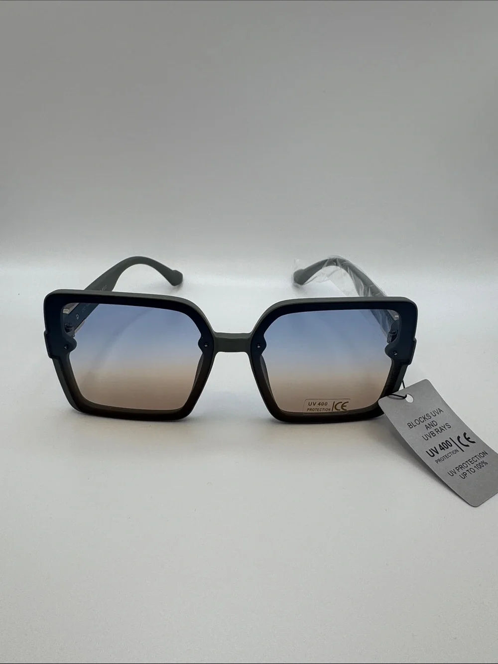 Square Gradient Lens Women's Sunglasses - Black Frame, Brown-Blue Gradient